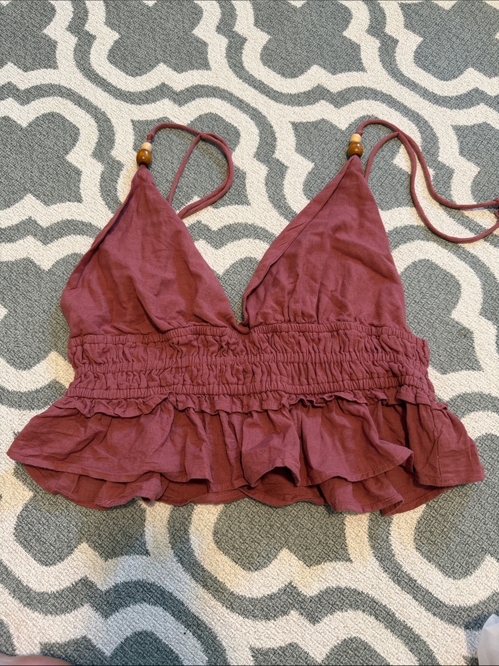 New with Tag Sim & Sam mauve linen cotton blend boho ruffle crop top women’s XL